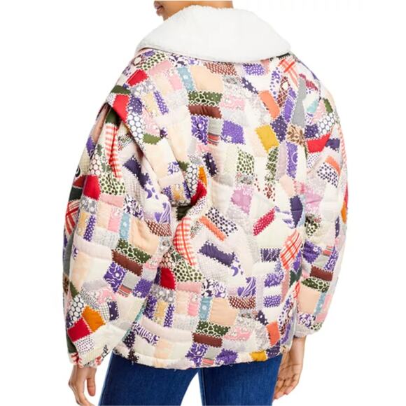 SEA NY Harlow Patchwork Faux Fur Puffer Jacket S NWT Quilted Boho Small - Picture 3 of 12